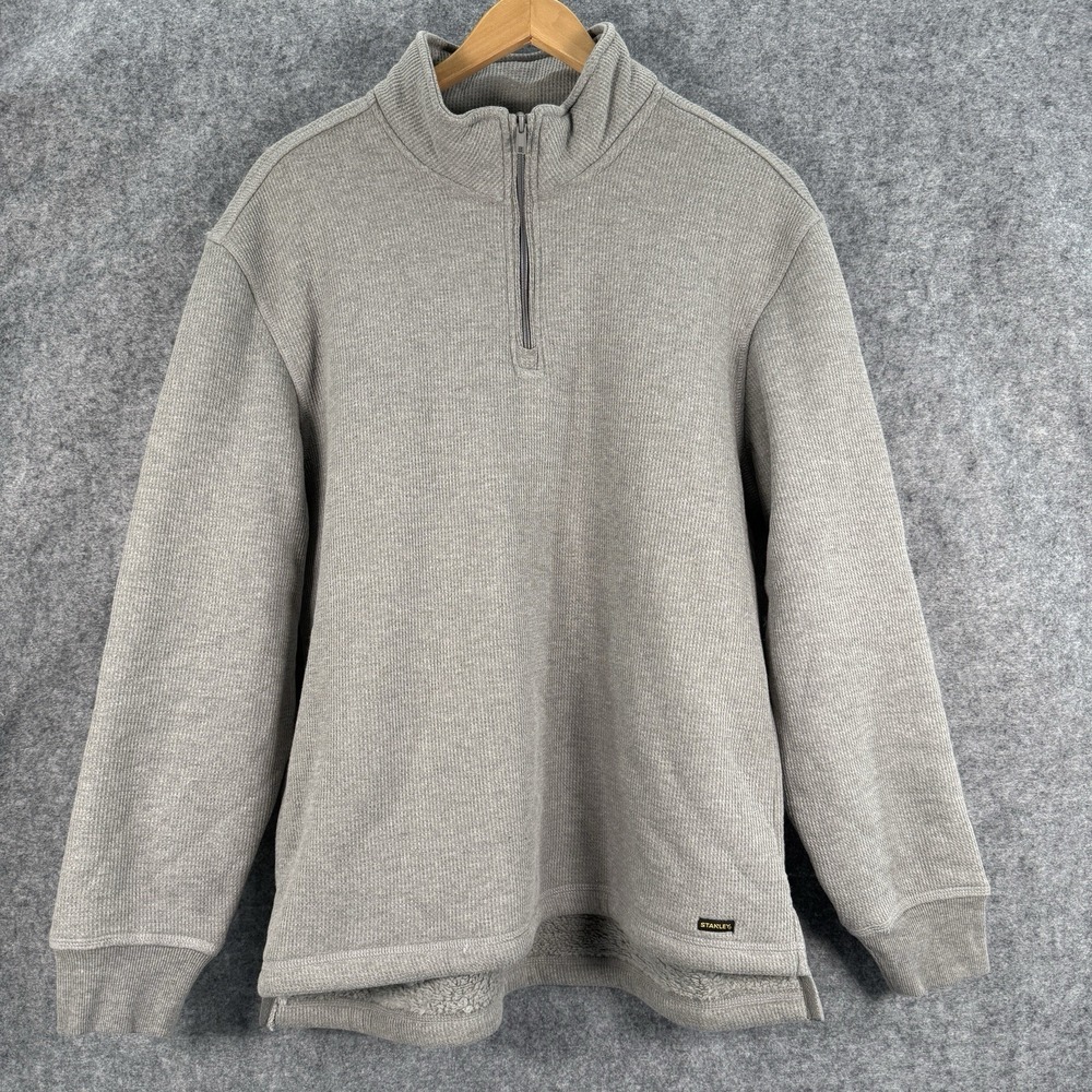 Stanley Sweatshirt Mens M Gray Sherpa Lined Quarter Zip Pullover Outdoors Casual - Picture 2 of 14
